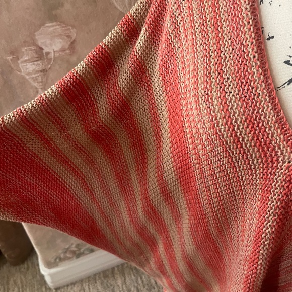 WOODEN SHIPS BEACHCOMBER KNIT V NECK TOP LARGE XL TAB ORANGE CHEVRON STRIPE - Picture 5 of 6